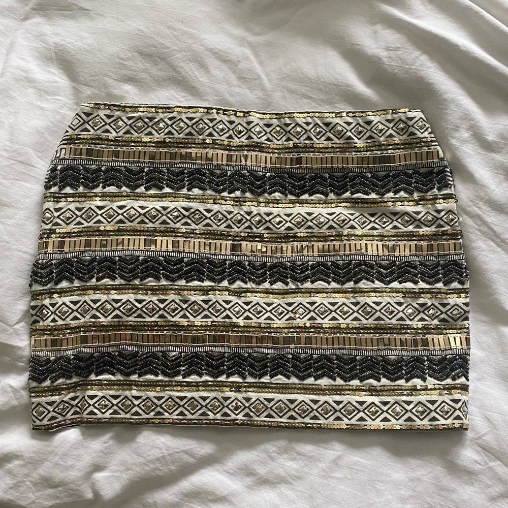Twik sequinned and beaded mini skirt